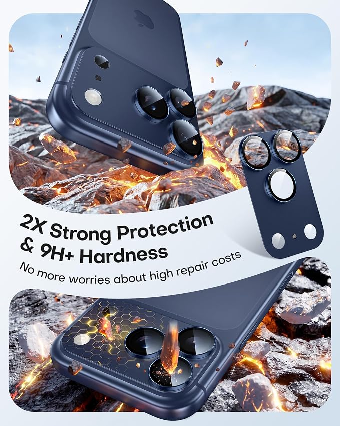 TAURI 2 Pack for iPhone 17 Pro Camera Lens Protector, Deep Blue | Full Coverage Military-Grade Shatterproof, Upgrade AR Anti-Reflection Ultra Clear Transmission & Case Friendly - Image 3