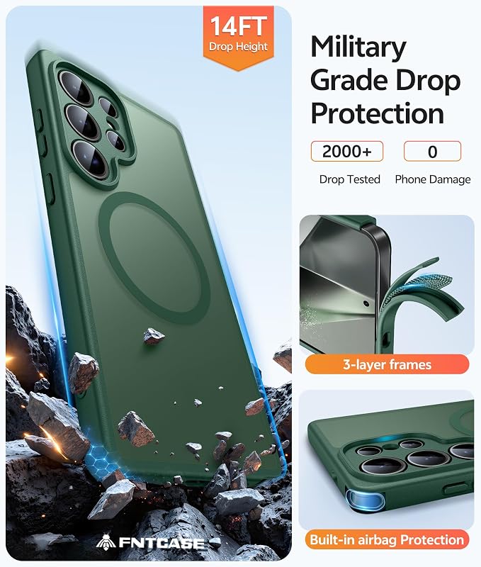 FNTCASE for Samsung Galaxy S24 Ultra Case, Compatible with Magsafe Green | Screen Protector, Full Camera Protection, Translucent Matte, 14FT Military Grade Drop Proof, Protective Phone Cover - Image 5