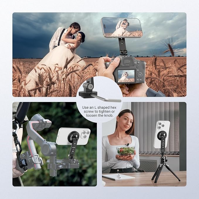 NEEWER Magnetic Phone Tripod Mount Compatible with MagSafe iPhone Samsung, Metal Adjustable Rotatable Cellphone Holder Adapter w/Cold Shoe for Tripod Mounting Camera Monitoring Video Recording, DS031 - Image 7