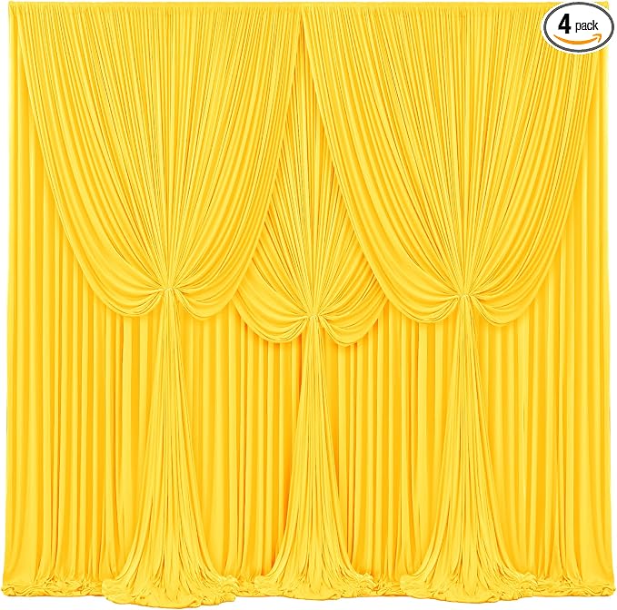 4 Panels Yellow Backdrop Curtains for Wedding Party Wrinkle Free Backdrops Curtain Drapes Fabric Decorations Photo Back Drop Cloth for Baby Shower Photography Stage Reception 20ft(W) x 12ft(H) by Tao-GePartyDecorations
