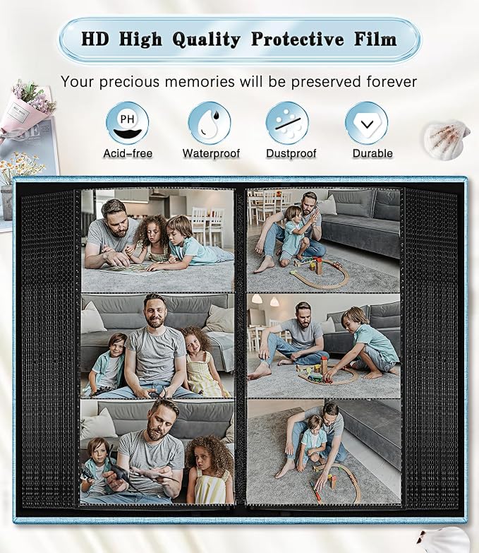 Ejblfe Photo Album 4x6,Linen Cover Slide-in Photo Album Book Can Holds 300 4x6 Photos with 50 Black Sheets for Family,Wedding,Baby and Holiday Pictures (Blue) - Image 4