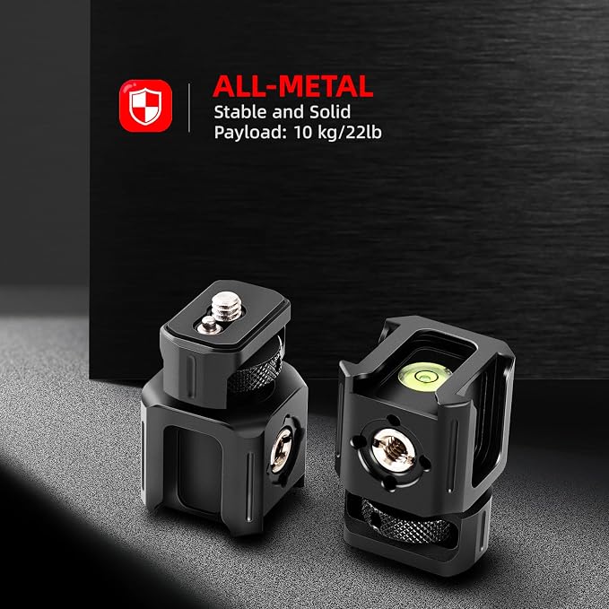 Zeadio Universal Camera Mount with 1/4"-20 Screw, Hot Shoe Adapter, 3/8" Threaded Holes with to 1/4"-20 Threaded Adapter, Light Shoe & Bubble Level for Monitor and Light Mounts etc - Image 2