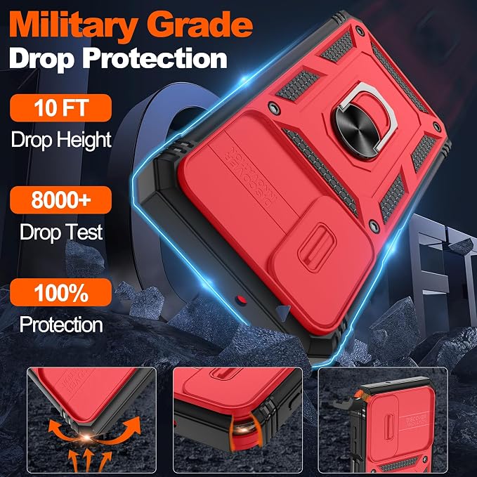 for Samsung Galaxy A06 Phone Case with 2PCS Screen Protector, Galaxy A06 Case Build in 360° Rotating Ring Kickstand, Military Grade Protective Case for Samsung A06 Phone, Red+Black - Image 2