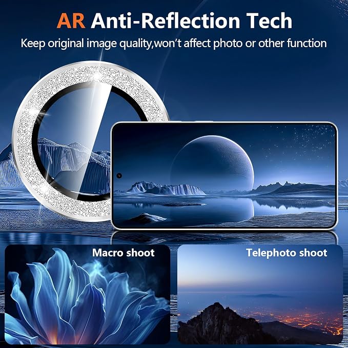 for Samsung Galaxy S26 Ultra Camera Lens Protector, Individual Metal Ring Tempered Glass Lens Cover, [Strong Adsorption] Scratch Resistant Ultra-Thin HD Clear Lens Cover,1 Set-Silvery Sparkly - Image 3