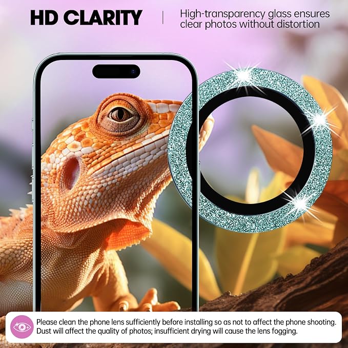 for iPhone 16/16 Plus Camera Lens Protector Bling Glitter, Green | Individual Metal, 9H Hardness, Scratch Resistant, Shockproof, Drop Protection, Case Friendly, Stylish Accessories - Image 4