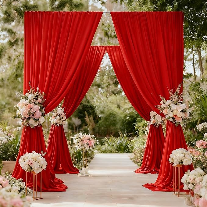 10x10FT Red Backdrop Curtains for Parties, 5x10FT 2 Panels | Wrinkle Resistant Fabric Drapes for Photography Birthday Wedding Background Decorations Easy Hang Multipurpose Use - Image 4