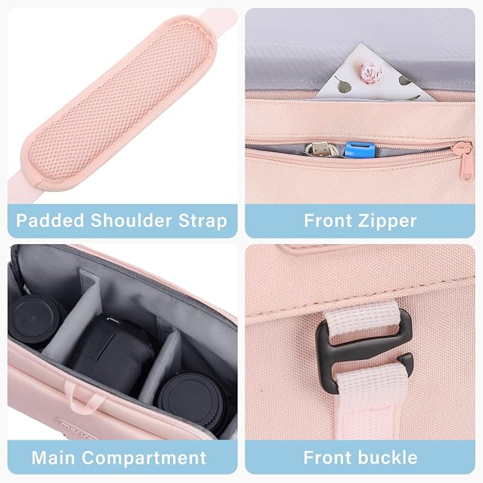 MOSISO Camera Shoulder Bag Camera Case Crossbody Sling Purse, Pink | DSLR/SLR/Mirrorless Compact Padded Photography Handbag with Rain Cover Compatible with Canon/Nikon/Sony Cameras and Lenses - Image 7