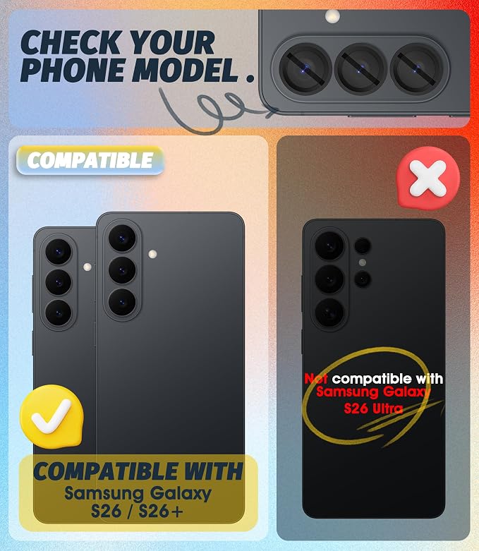 Orzero (2 Sets Camera Lens Protector for Samsung Galaxy S26 / S26 Plus, [EZ Install] [Case-Friendly] 9H Tempered Glass CD Pattern Lens Cover, Military-Grade Shockproof, HD Clarity Anti-Glare (Black) - Image 2