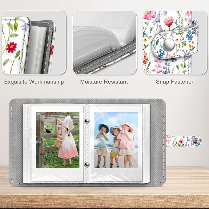 Fintie Mini Photos Album Book for 2x3 Inch Films - 52 Pockets Small Albums | For Fujifilm Instax Mini, Polaroid Hi-Print Pictures, Portable Kpop Photocard Holder, Travel Memory Book, Flower Fantasy - Image 4