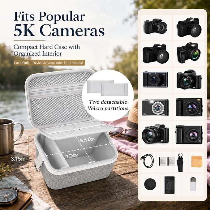 Comecase Large Travel 4K Vlogging Camera Case for Duluvulu/for AUREAPI | Outdoor Camera Storage with 2 Divider and Mesh Pocket, for Vloggers and Content Creators, Trip Ready, Grey - Case Only - Image 2