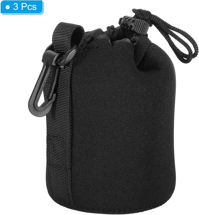 PATIKIL Camera Lens Bag, 3 Pcs 3.3" ID x 5.5" H Drawstring Lens Pouch with Thick Protective Neoprene, Lens Case for DSLR Camera Lens, Water Coffee Cups Black - Image 3