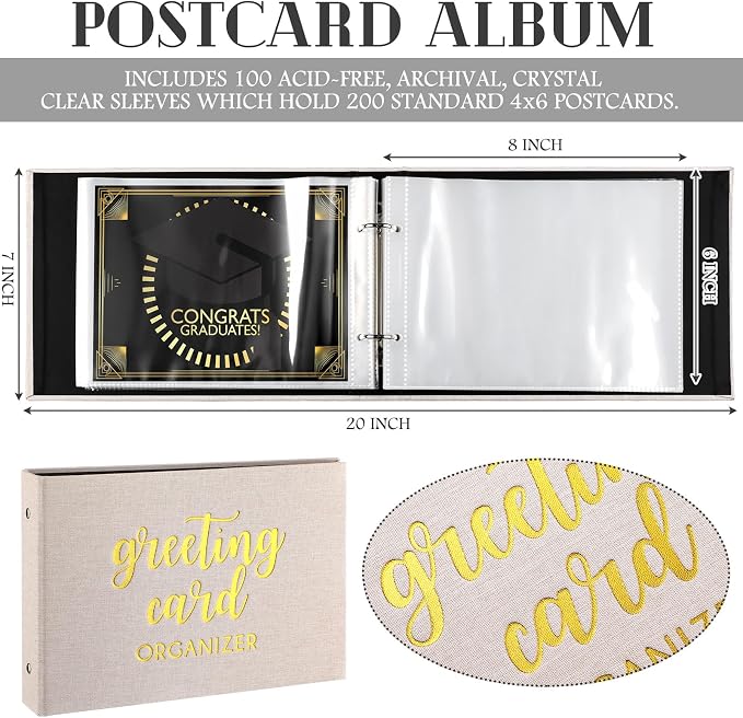 Spiareal Greeting Card Organizer Set Greeting Card Holder 6 x 8 Inches 100 Pages Stamping Binder Album Display Organization Storage for Memory Greetings Photo Gift - Image 2