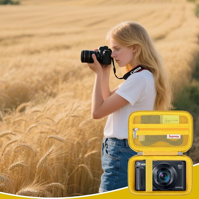 Carrying Case for Canon PowerShot SX740 HS, SX730 HS Camera, Yellow | SX720 HS, SX620 HS, G7 X Mark III, G7 X Mark II Digital Camera, Storage Holder Travel Bag with Mesh Pocket for Battery Pack - Image 7