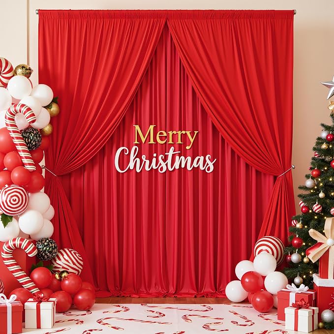 50x12 ft Red Backdrop Curtains for Weddings Parties, Birthdays and Photos | 10 Panels 5x12 ft, Wrinkle-Free Polyester Drapes, Washable, Ironable, 4 in Rod Pocket for Baby Showers Photography Background - Image 8