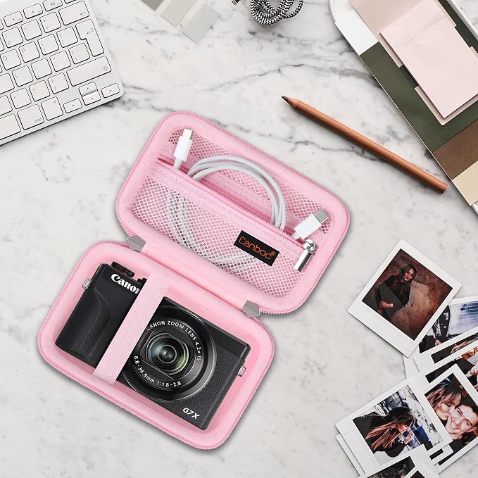 Canboc Camera Case for Canon PowerShot G7 X Mark III/ G7X Mark II, Pink | For SX740/ SX730/ G7X3 Carrying Point and Shoot Camera Bag, Zipper Mesh Pocket fits USB Cable, Batteries - Image 7
