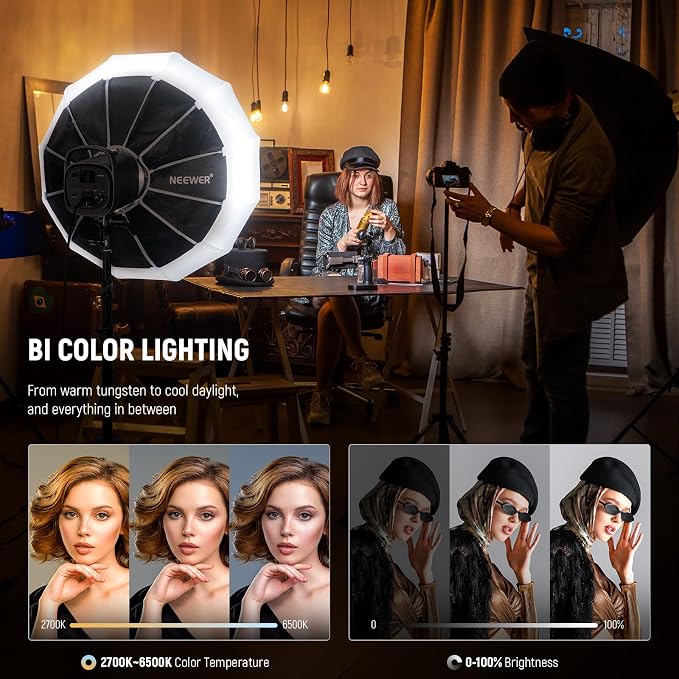 NEEWER CB120B 120W LED Video Light with 2.4G&APP Control COB Bi Color 2700K-6500K 78000lux at 1m/CCT Mode/CRI97/12 Scenes/Bowens Mount Continuous Output Lighting for Studio Photography/Video Recording - Image 2