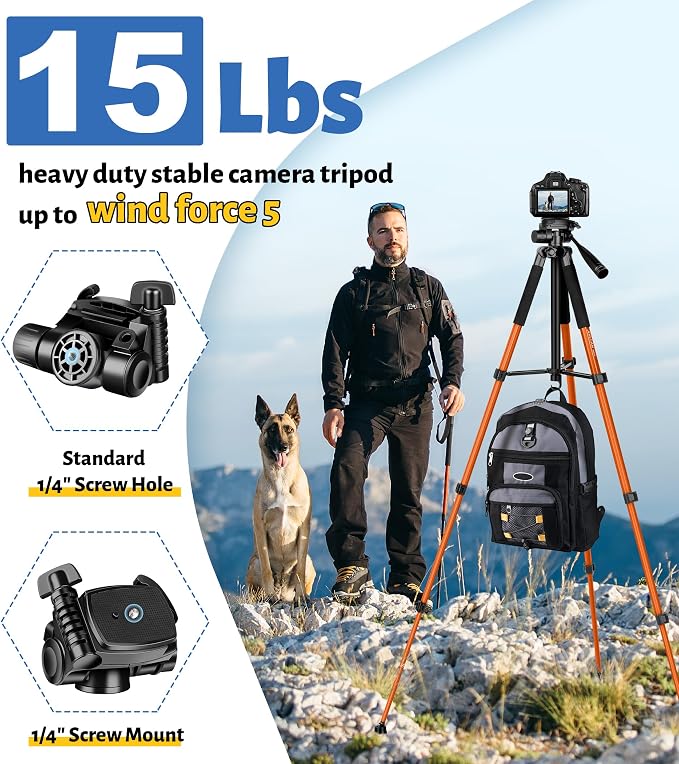 JOILCAN Tripod for Camera, 67" Heavy Duty Camera Tripod, Phone Tripods for Video Recording Photo Vlog, Aluminum Tripods with Holder & Travel Bag for Cameras DSLR iPhone Projector Laser - Image 2