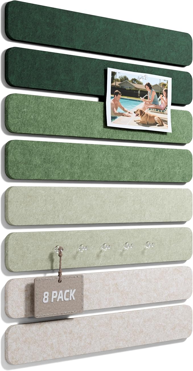 Fluxynara 13" x 2" Felt Wall Panels, Sagewood | 8-Pack Includes 50 Push Pins and Adhesive Tabs for Photos, Notes and Decor in Bedroom Doors, Home Office or Studios by FLUXYNARA