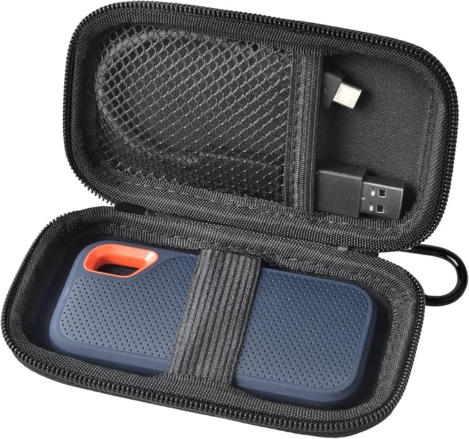 PAIYULE Hard Drive Case for SanDisk Extreme Portable SSD &Extreme PRO SSD | Elastic Strap Secures the SSD, Mesh Pocket Organizes Cables, Carabiner Adds Portability, Case Only(Fullblack, For Sandisk V2) by paiyule