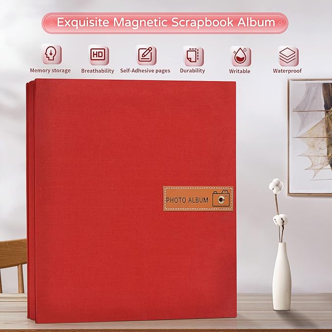 Popotop Large Photo Album Self Adhesive 4x6 5x7 8x10 Scrapbook Album DIY Picture Book,Gifts for Mom,Family Baby and Wedding,with Metal Pen and Plastic Board - Image 2