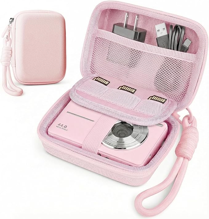 Digital Camera Case Compatible with CAMKORY Digital Point and Shoot/for KODAK PIXPRO FZ45/55 16MP Vlogging/for VAHOIALD FHD 1080P/for IWEUKJLO/for Nsoela, Holder for SD Card More (Pink) by Roseliya