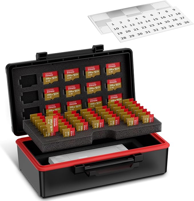 Kiorafoto 58 Slots TF Micro SD MSD Memory Card Case Holder Water-Resistant Anti-lost Anti-shock Storage Organizer with Labels & Notepaper, Switch Steam Deck Drone Trail Camera Memory Cards Accessories by Kiorafoto