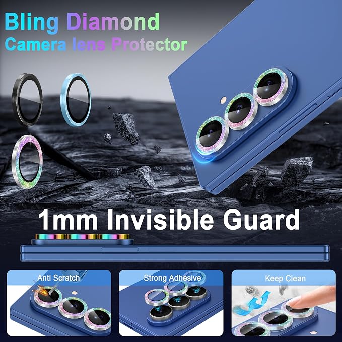 Meshine for Samsung Galaxy Z Fold 8 Ultra Camera Lens Protector,Scratch Proof,Strong Adsorption,9H Hardness with Metal Ring Camera Cover,Case Friendly,Accessories Lens Protector,Glitter Colorful - Image 5