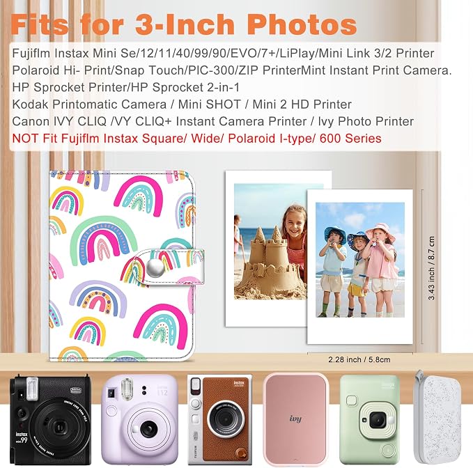 Fintie Mini Photos Album Book for 2x3 Inch Films - 52 Pockets Small Albums | For Fujifilm Instax Mini, Polaroid Hi-Print Pictures, Portable Kpop Photocard Holder, Travel Memory Book, Dreamy Rainbow - Image 3