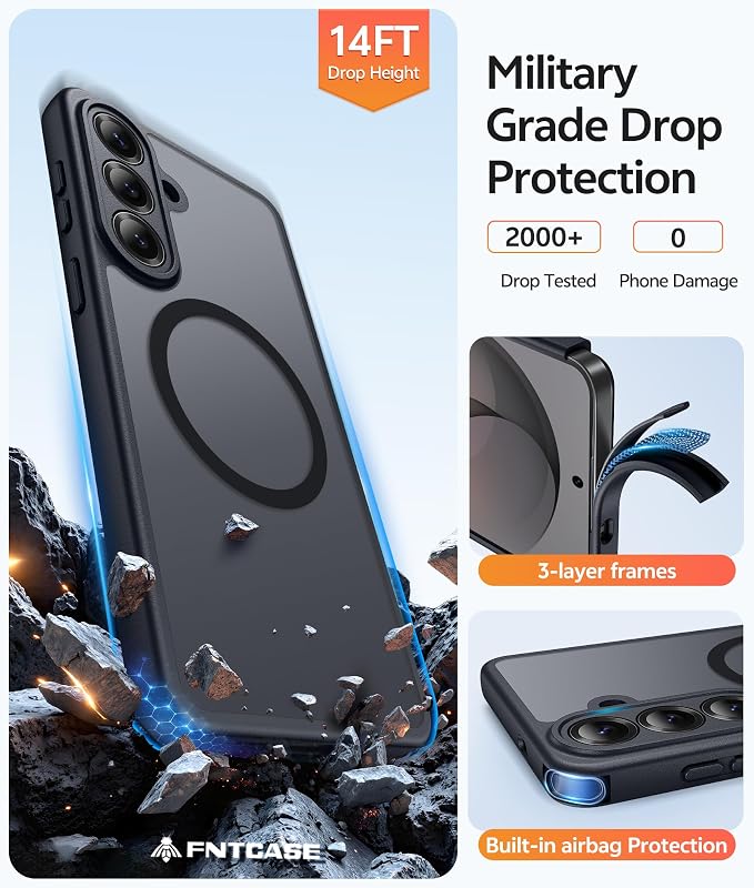 FNTCASE for Samsung Galaxy S26 Case, Fit for Magsafe, with Screen Protector | Full Camera Protection, Translucent Matte, 14FT Military Grade Drop Proof, Shockproof Protective Phone Cover, Black - Image 5
