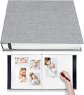 Large Photo Album Self Adhesive 4x6 5x7 6x8 8x10 Pictures Scrapbook Magnetic Album DIY Scrap Book 60 Sticky Pages Linen Cover DIY Photo Album with A Metallic Pen and DIY Accessories(Gray), 11" X 10.8" 60 Pages by HoneyTolly