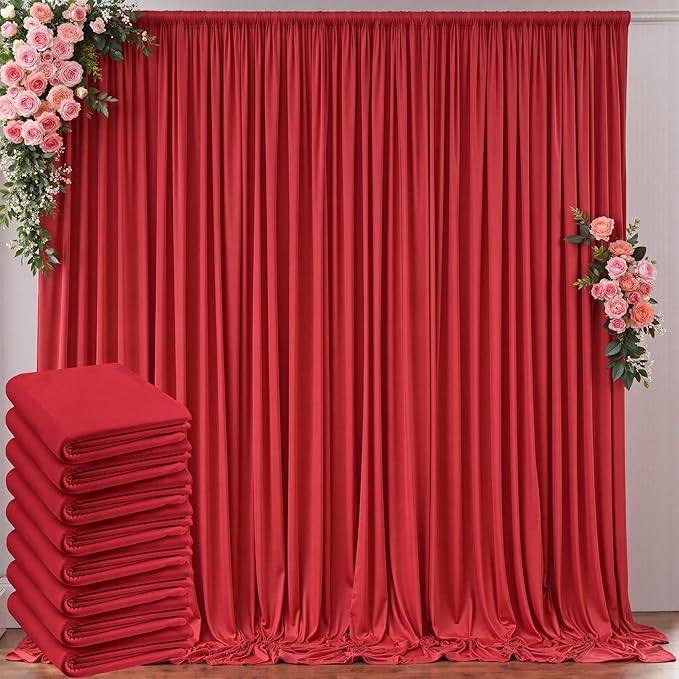 40ft x 10ft Wrinkle Free Red Backdrop Curtains for Parties, Polyester Photo Backdrop Drapes 8 Panels 5x10ft for Weddings Birthday Party Christmas Photography Background for Backdrop Stand by Outpain