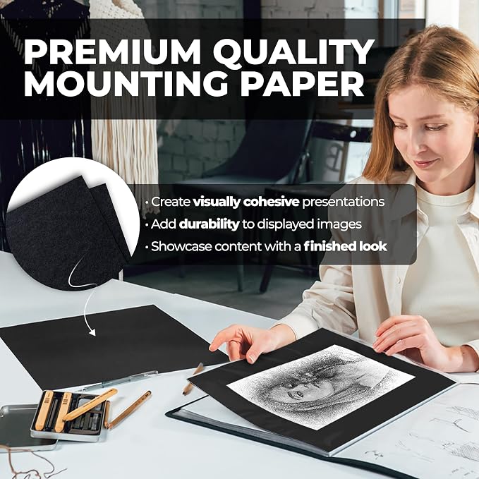 Dunwell 11x14 Art Portfolio Binder, 24-Sleeve, Mounting Paper, Silver | 24 Clear Sleeves, Displays 48 Pages, Mounting Paper Included, Artwork Storage, Acid-Free Poly Protection - Image 6