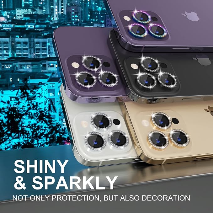 Choiche for iPhone 14 Pro/iPhone 14 Pro Max Camera Lens Protector | Ultra HD, Bling 9H Tempered Glass Camera Cover Screen Protector Metal Ring Decoration Accessories (Diamond-Colorful) - Image 7
