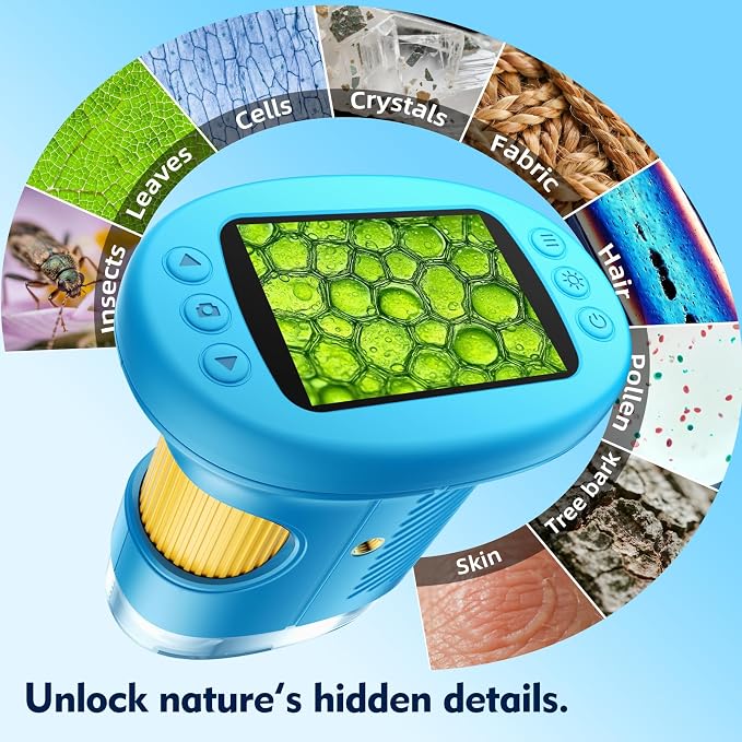 Odatay 2.4" 4K 1000X Digital Kids Microscope with 32G Card 12 Slides Orange | Long distance viewing, portable handheld edu gift toys for age 3-12, exploring bugs plants at home classroom & outdoor travel - Image 8