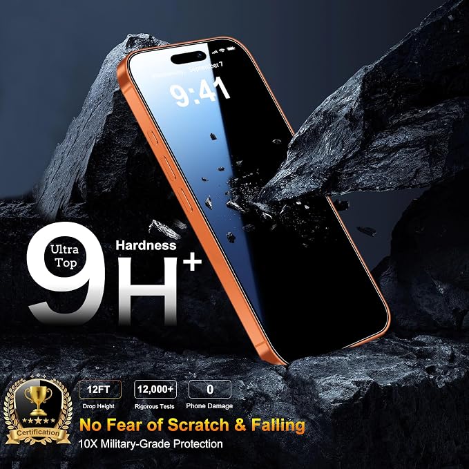 QsmQam Tempered Glass Screen Protector for iPhone 17 Pro Max, 9H+ Hardness | Military Grade Shatterproof, 18 Pro Max Screen Protector, Bubble-Free,Case Friendly, Installation Frame,Camera Lens Protector - Image 3
