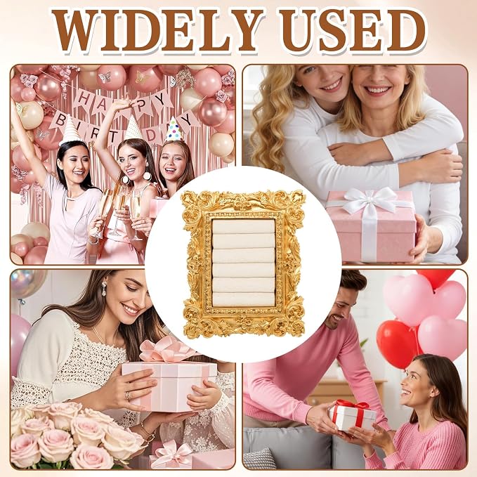 Vintage Gold Ring Frame Holder for Women, 3.94x3.54 In Picture Frame Engagement Ring Organizer Holder with Velvet Cushion, Jewelry Display Stand for Wedding Ceremony, Jewelry Display - Image 7