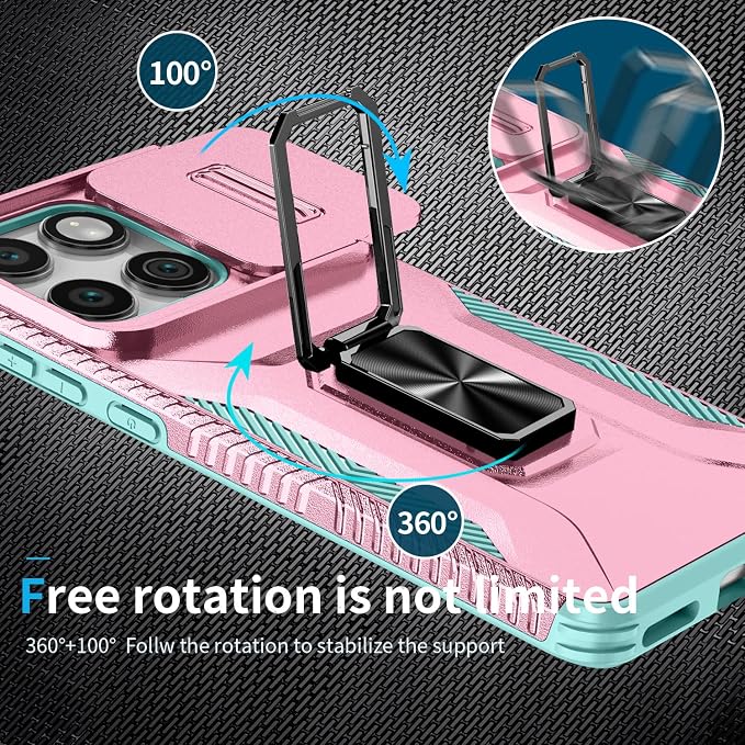 for Moto Edge 2025 Case,with Sliding Camera Lens Cover,HD Screen Protector,360° Rotating Kickstand,AYMECL Military-Grade Shockproof Protective Cover for Motorola Moto Edge 2025,Pink+Turquoise - Image 6