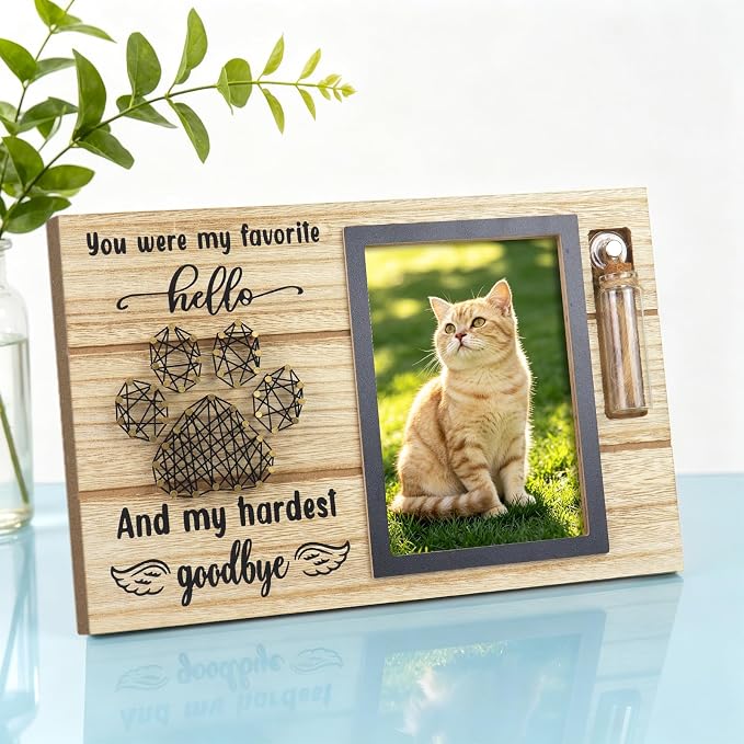 Pets Memorial Keepsake Picture Frame Wooden 4x6 Pets Dog Cat Memorial Picture Frame with Pet Paw String Arts, Sympathy Gift for Pet Owners Loss of Dogs Cats Keepsake Photo Display - Image 7