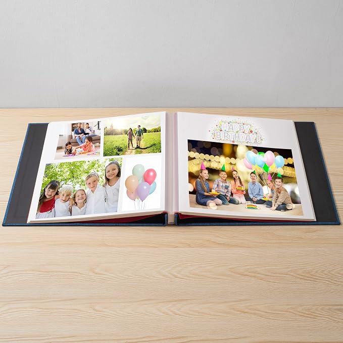 Large Photo Album Self Adhesive for 4x6 5x7 8x10 Pictures Magnetic Scrapbook Album 20 Sheets / 40 Pages Linen Cover DIY Photo Album with A Metallic Pen and and Plastic Board(Blue) - Image 2
