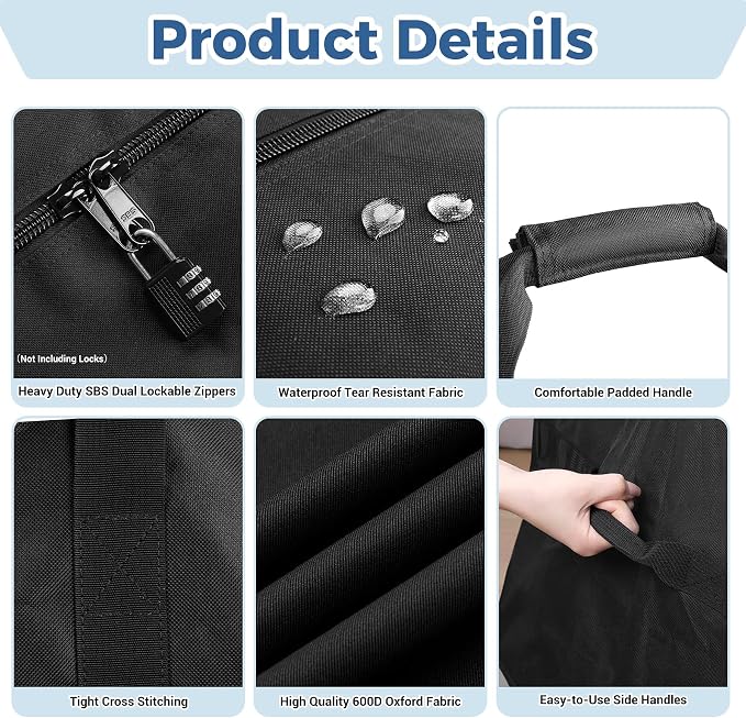COOLBEBE 83" x 16" x 12" Extra Large Tent Storage Bag - 260L, Black | Heavy Duty Waterproof Duffle Bag for Tent Poles, Canopy, Hammock, Tripod, Fishing Gear, Sports Equipment & Outdoor Moving - Image 6