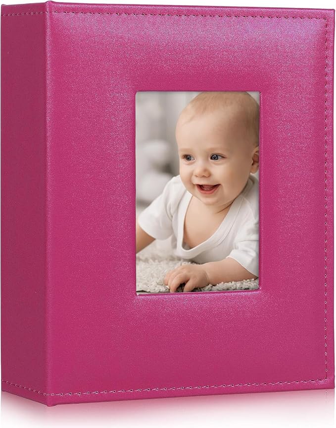 RECUTMS Photo Album 200 Pockets 4x6 Leather Album for Wedding Family Pink | Black Page, Horizontal Pockets, Anniversary Baby Memory Book, DIY Front Window, Small Photobook, Slip-in Picture,Travel Gifts by RECUTMS