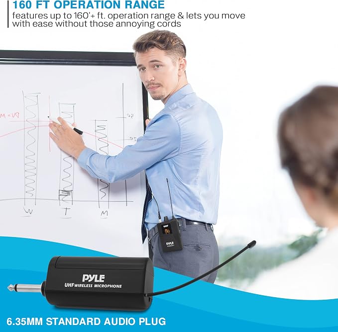 Pyle Dual UHF Microphone System - Portable Professional Cordless Microphone Set Wireless Mic Kit w/Headset / Lavalier Mic, Beltpack Transmitter, Receiver - Karaoke & Conference - Pyle PDWMU211,Black - Image 5