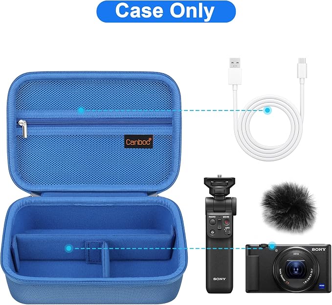 Canboc Carrying Case for Sony ZV-1F/ ZV-1/ ZV-1 II Digital Camera, Blue | Vlogger Accessory Kit Tripod Travel Storage Bag with Strap, Mesh Pocket fit Cable (Case Only) - Image 2