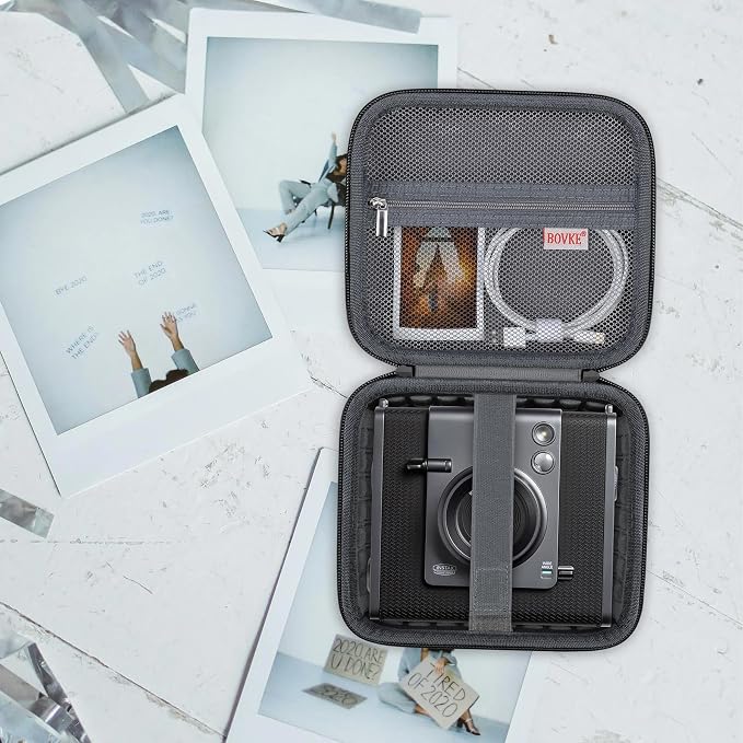 BOVKE Carrying Case for Fujifilm INSTAX Wide EVO 2-in-1 Instant Film Camera and Printer, Wide EVO Instant Camera Storage Bag Holder with Mesh Pocket for Film Filters, Cables, Film Packs, Black - Image 7