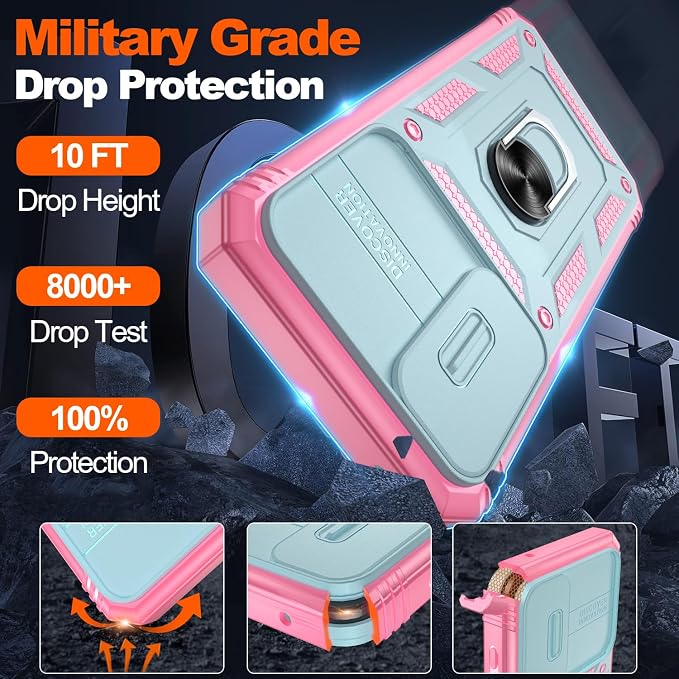 Gritup for Galaxy A35 5G Case Military-Grade Shockproof with Kickstand | with 2 PCS Screen Protector, Slide Camera Cover, Heavy Duty Outdoor Protection Funda para A 35 Phone Cover, Green+Pink - Image 2