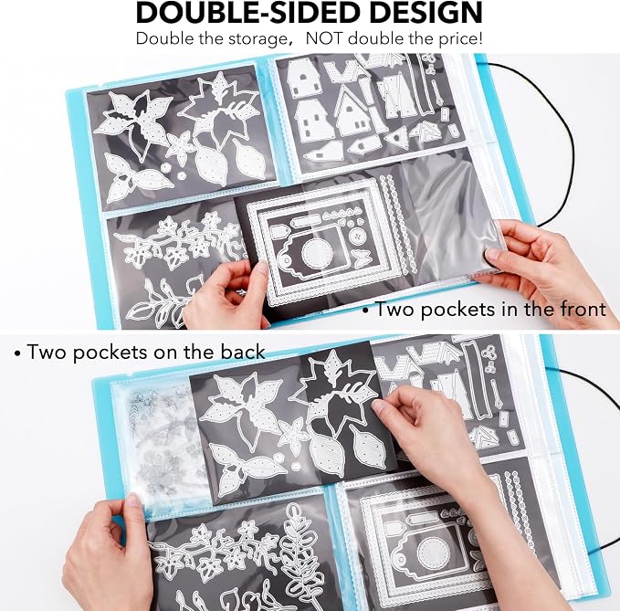 2 Pack Large Sticker Photo Storage Album, Stamp & Cutting Dies Storage Book Organizer Folder for Cards Storage DIY Scrapbooking Card Making Supplies 20 Pages 80 Pockets/Pack (Clear + Blue) - Image 6