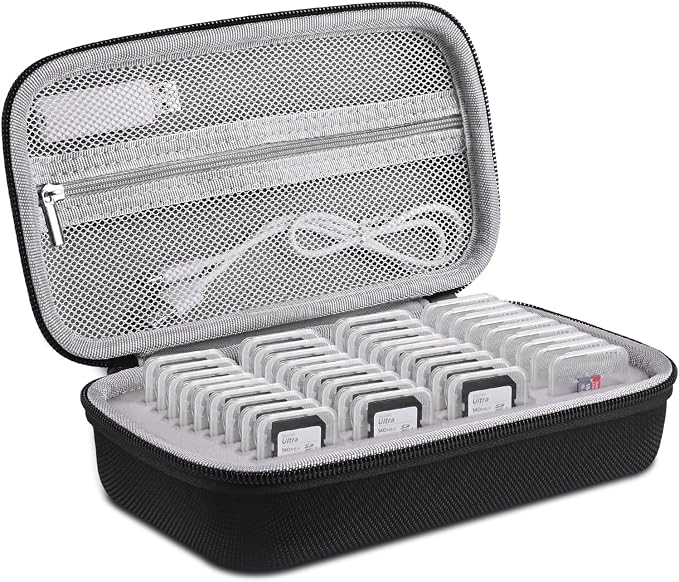 36 Slot Memory Card Storage Case for 27 Micro SD Card & 9 SD SDHC SDXC Card | EVA Hard Shell Holder Storage Organizer Case, with Mesh Pocket, Water-Resistant & Anti-Shock, Black by PORTABLESTORAGECASE