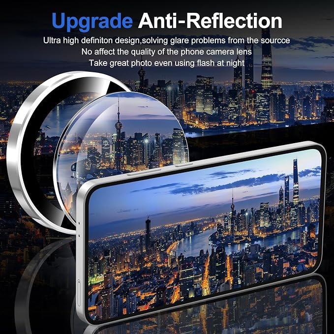 for Samsung Galaxy S24 Camera Lens Protector, Individual Metal Ring Tempered Glass Lens Cover, [Strong Adsorption] Scratch Resistant Ultra-Thin HD Clear Lens Cover, 1 Set-Silvery Ring - Image 4