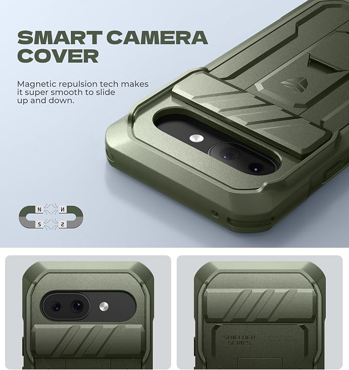 Dexnor for Google Pixel 9a Case with Slide Camera Cover & 2 Front Frames & Built-in Screen Protector & Heavy-Duty Kickstand, Full-Body Protective Cover Rugged Bumper Cases for Pixel 9a,Army Green - Image 3