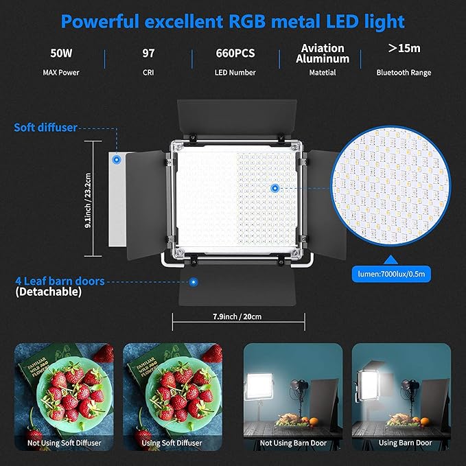 NEEWER 660 PRO RGB LED Video Light with App Control/Barn Door/U Bracket | 360° Full Color, CRI 97+, 50W Panel Studio Light, for Gaming Live Streaming YouTube Webex Recording, Filming, Photography - Image 2